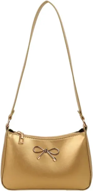Bow Purse for Women Dressy Clutch Purse Cute Crecent Y2k Bow Sparkly Metallic Small Bling Tote Bag Prom Wedding Handbag
