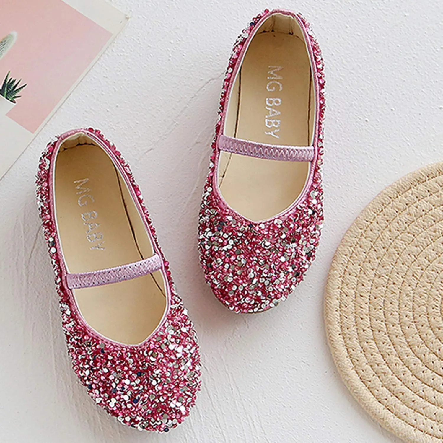 Bridesmaids hinestones Dress Shoes Glitter Slip On Mary Jane Ballet Flat for Princess Girls Wedding Pary