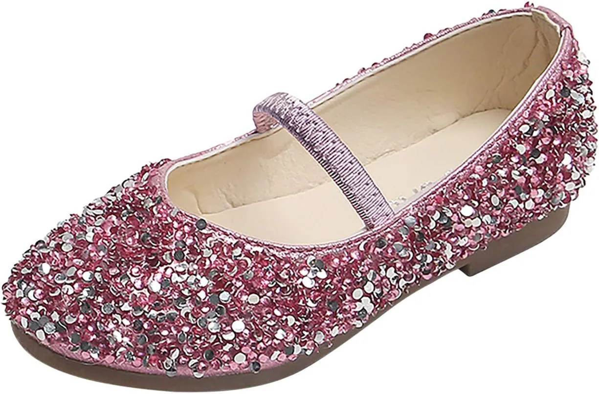 Bridesmaids hinestones Dress Shoes Glitter Slip On Mary Jane Ballet Flat for Princess Girls Wedding Pary