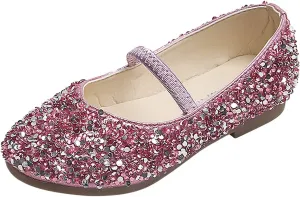 Bridesmaids hinestones Dress Shoes Glitter Slip On Mary Jane Ballet Flat for Princess Girls Wedding Pary