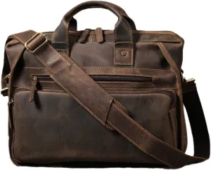 Briefcase Bag For Men, Vintage Handbag Laptop Briefcase Crazy Horse Leather Business Bag