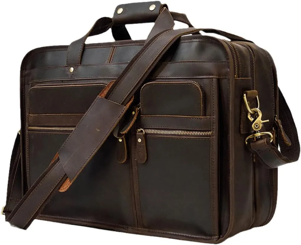 Briefcase Bag For Men, Vintage Handbag Laptop Briefcase Crazy Horse Leather Business Bag