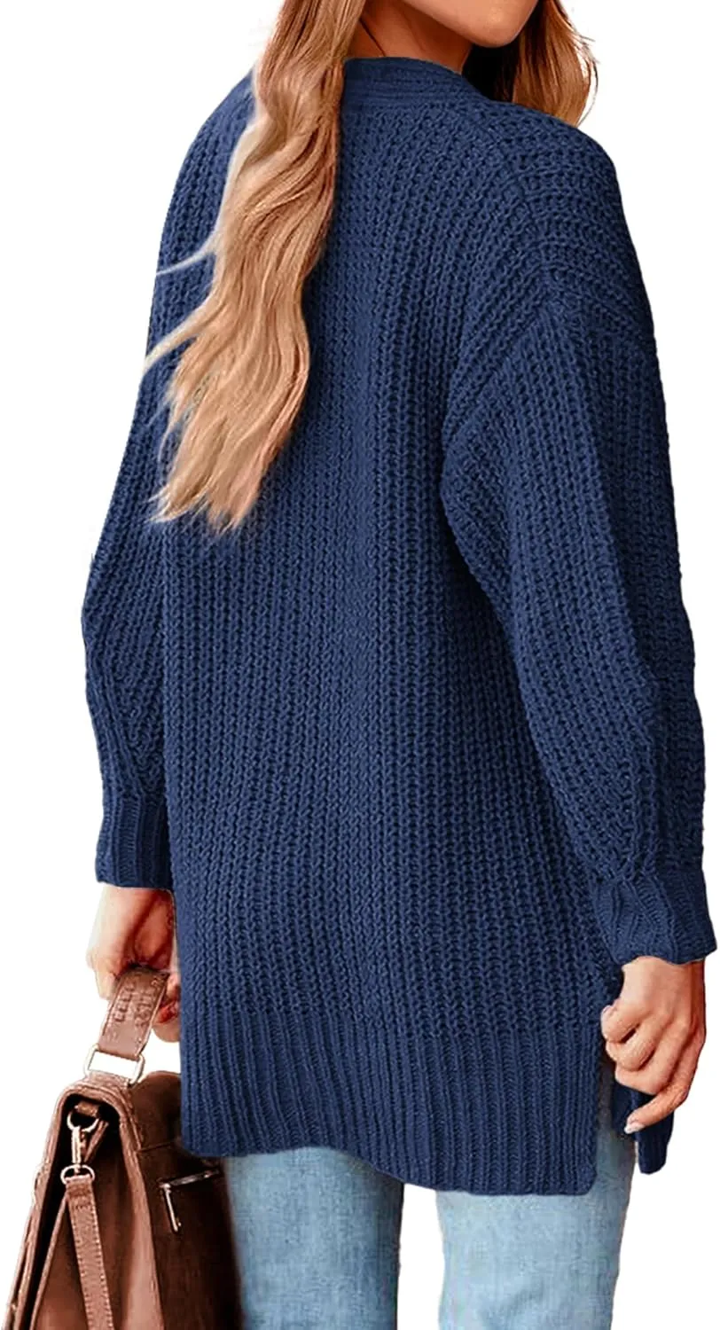 BTFBM Women's Button Down Cardigan Coat Long Sleeve Fall Winter Clothes Loose Chunky Knit Open Front Sweater Outerwear