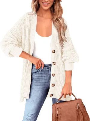 BTFBM Women's Button Down Cardigan Coat Long Sleeve Fall Winter Clothes Loose Chunky Knit Open Front Sweater Outerwear