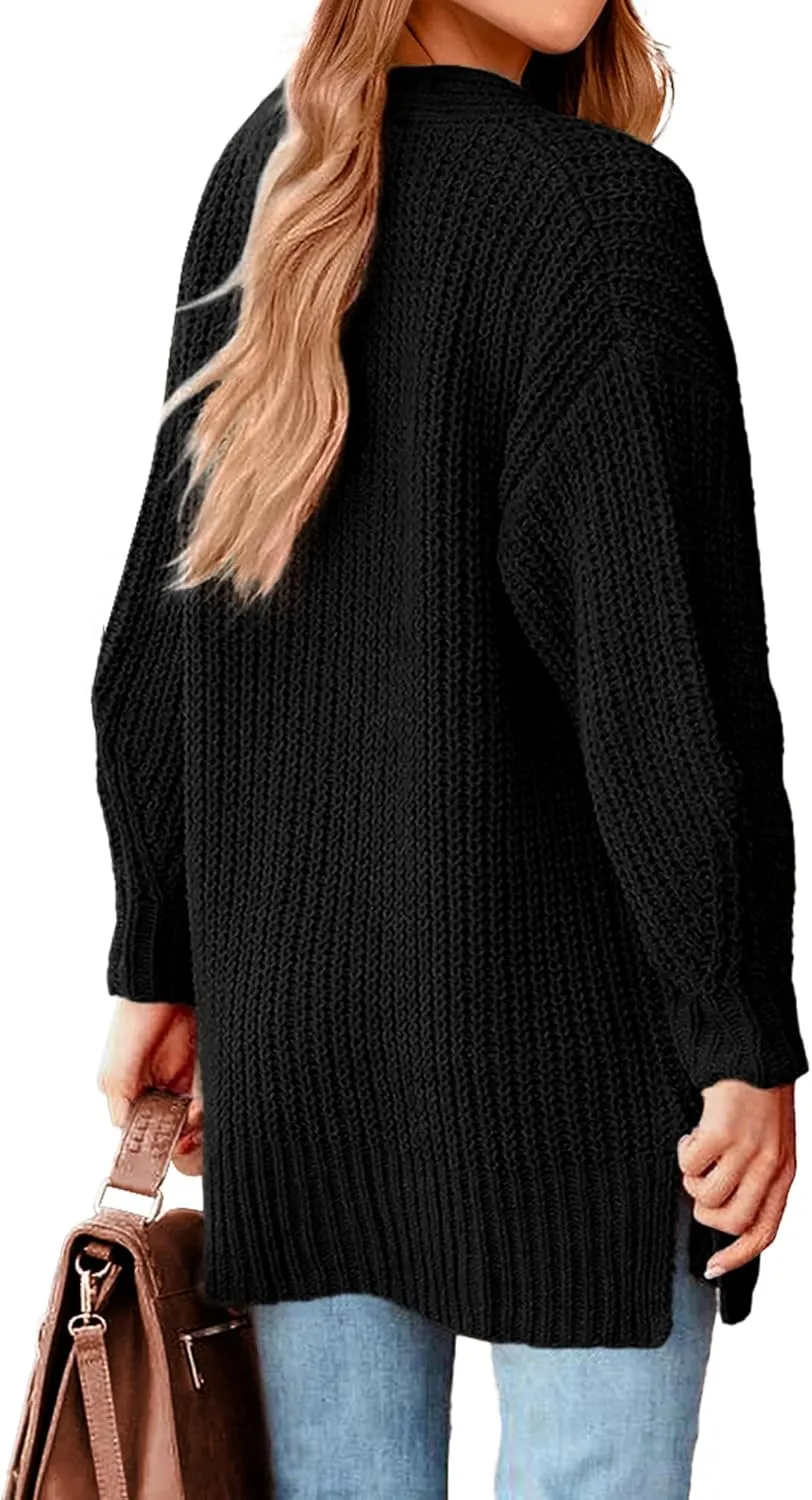 BTFBM Women's Button Down Cardigan Coat Long Sleeve Fall Winter Clothes Loose Chunky Knit Open Front Sweater Outerwear