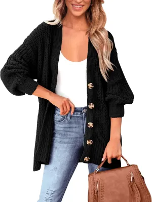 BTFBM Women's Button Down Cardigan Coat Long Sleeve Fall Winter Clothes Loose Chunky Knit Open Front Sweater Outerwear