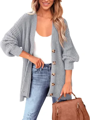 BTFBM Women's Button Down Cardigan Coat Long Sleeve Fall Winter Clothes Loose Chunky Knit Open Front Sweater Outerwear