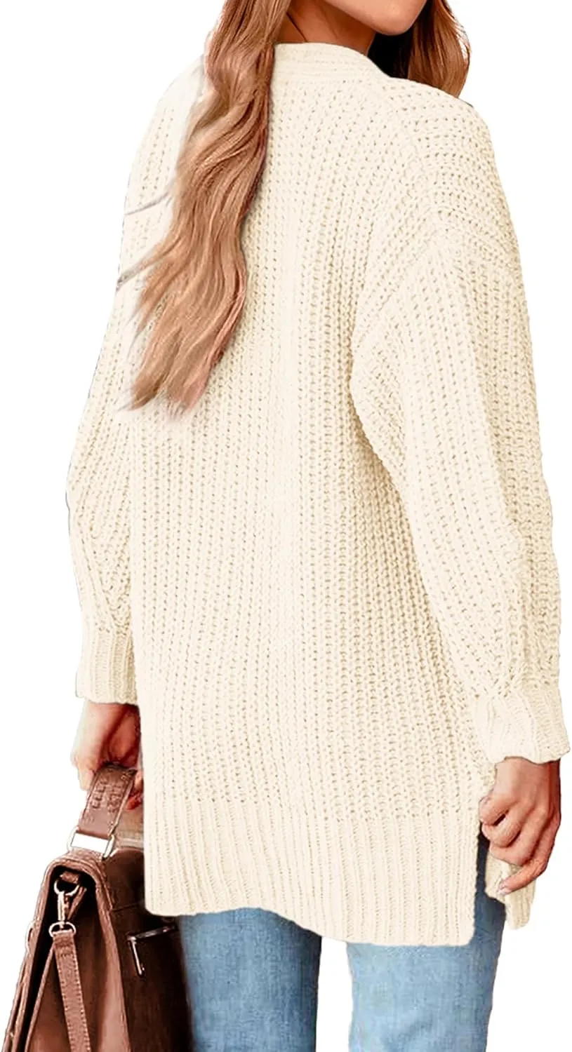 BTFBM Women's Button Down Cardigan Coat Long Sleeve Fall Winter Clothes Loose Chunky Knit Open Front Sweater Outerwear