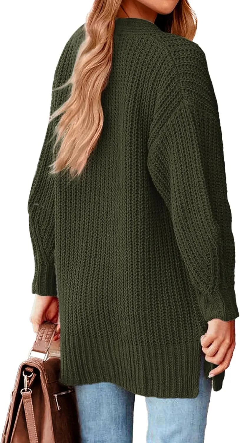 BTFBM Women's Button Down Cardigan Coat Long Sleeve Fall Winter Clothes Loose Chunky Knit Open Front Sweater Outerwear