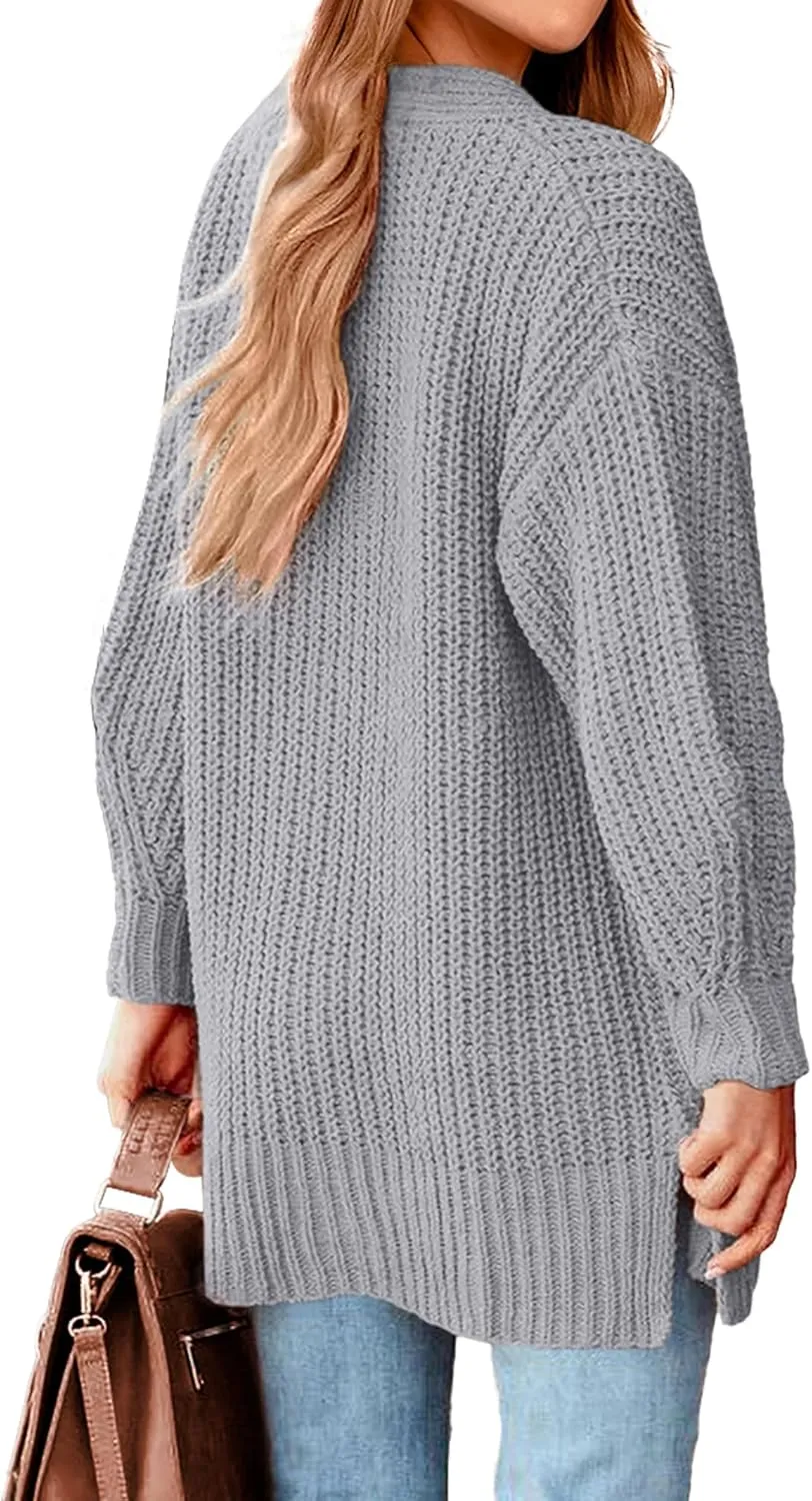 BTFBM Women's Button Down Cardigan Coat Long Sleeve Fall Winter Clothes Loose Chunky Knit Open Front Sweater Outerwear