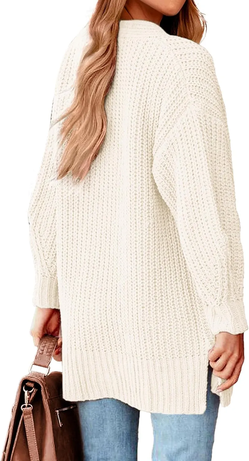 BTFBM Women's Button Down Cardigan Coat Long Sleeve Fall Winter Clothes Loose Chunky Knit Open Front Sweater Outerwear