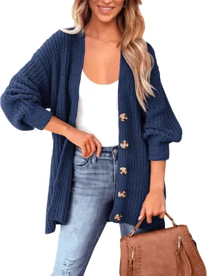 BTFBM Women's Button Down Cardigan Coat Long Sleeve Fall Winter Clothes Loose Chunky Knit Open Front Sweater Outerwear