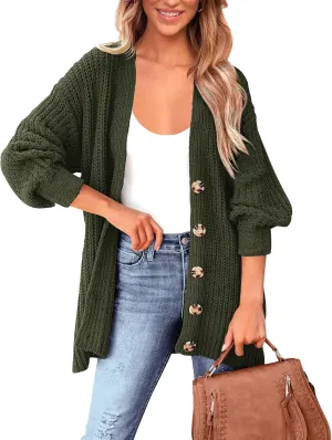 BTFBM Women's Button Down Cardigan Coat Long Sleeve Fall Winter Clothes Loose Chunky Knit Open Front Sweater Outerwear