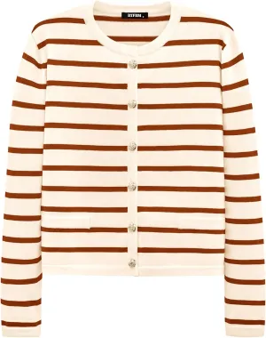 BTFBM Women's Cardigans Sweater 2024 Fall Striped Long Sleeve Button Down Crop Open Front Knit Outerwear Deco Pockets