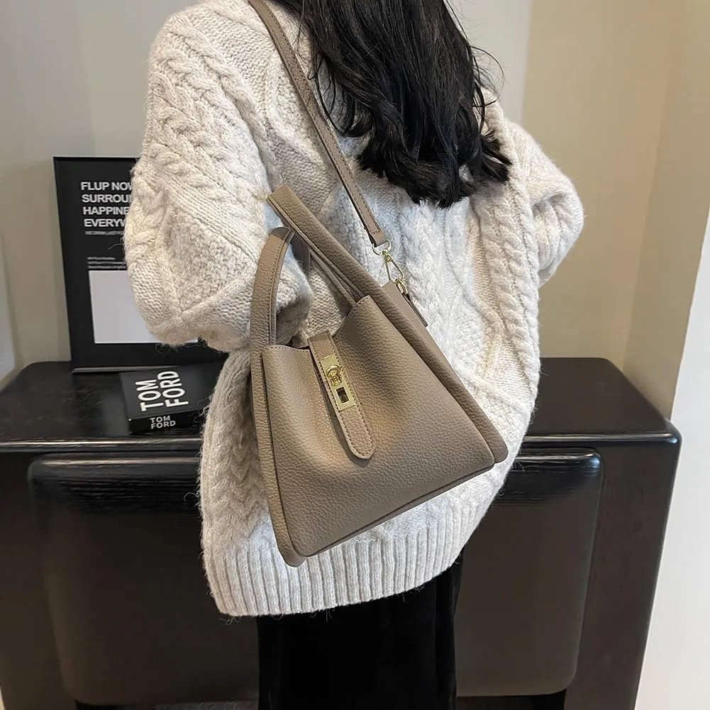 Bucket Bags for Women Trendy Shoulder Purse Satchel Handbag Pu Leather Bucket Tote Purse Top-handle Bag Fall Purse