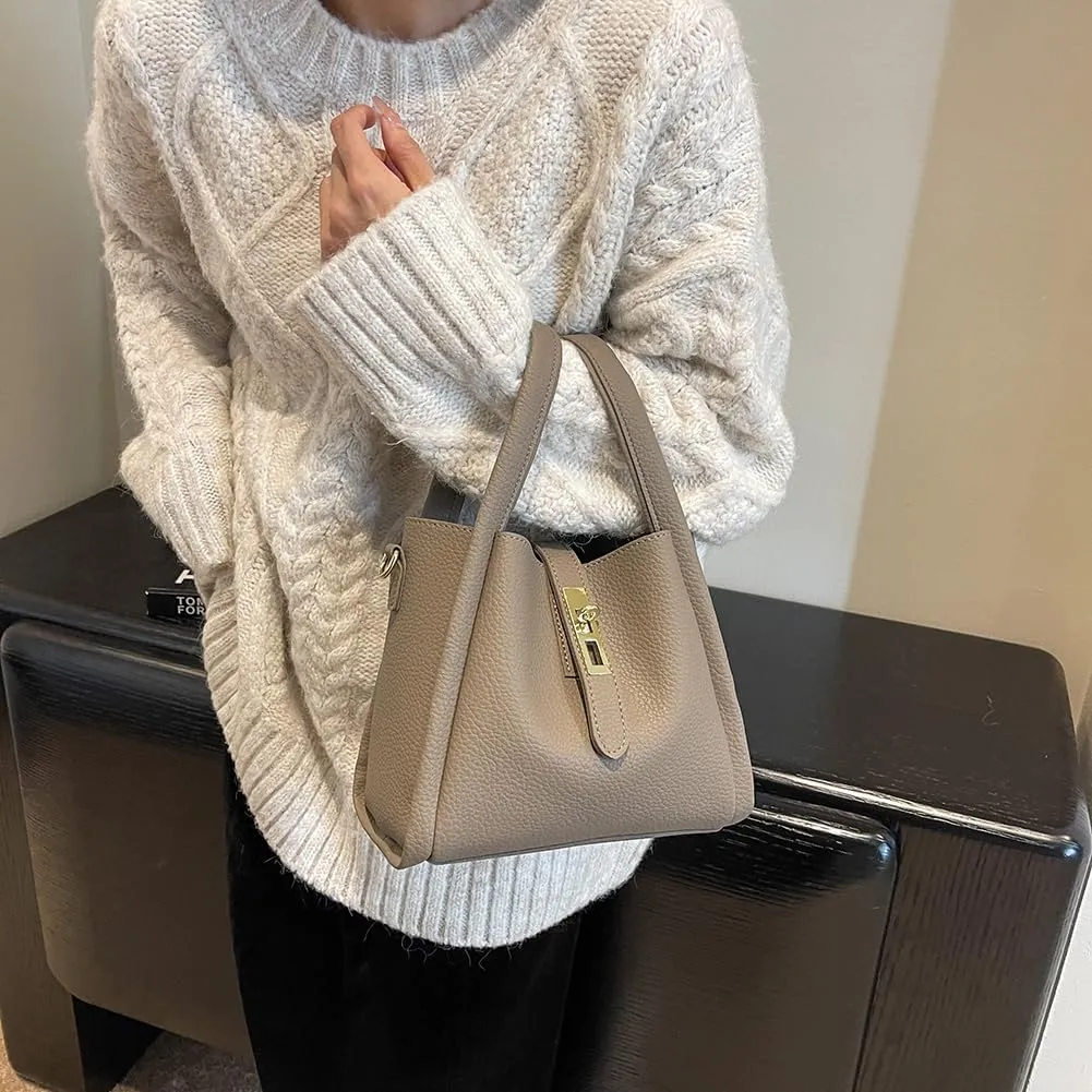 Bucket Bags for Women Trendy Shoulder Purse Satchel Handbag Pu Leather Bucket Tote Purse Top-handle Bag Fall Purse