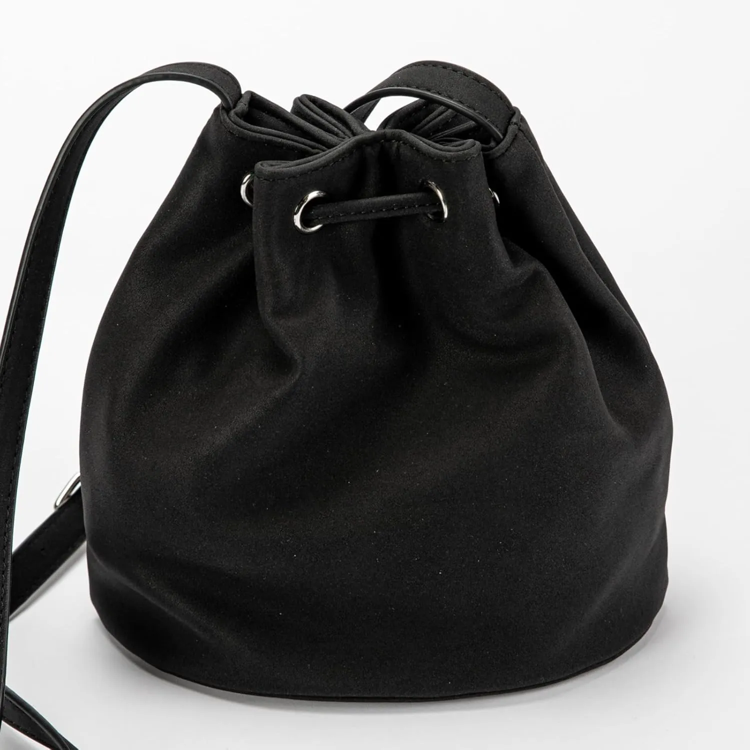 Bucket Punk Bag Suede Crossbody for Women Drawstring One-side Hollow Studded with Adjustable Shoulder Straps