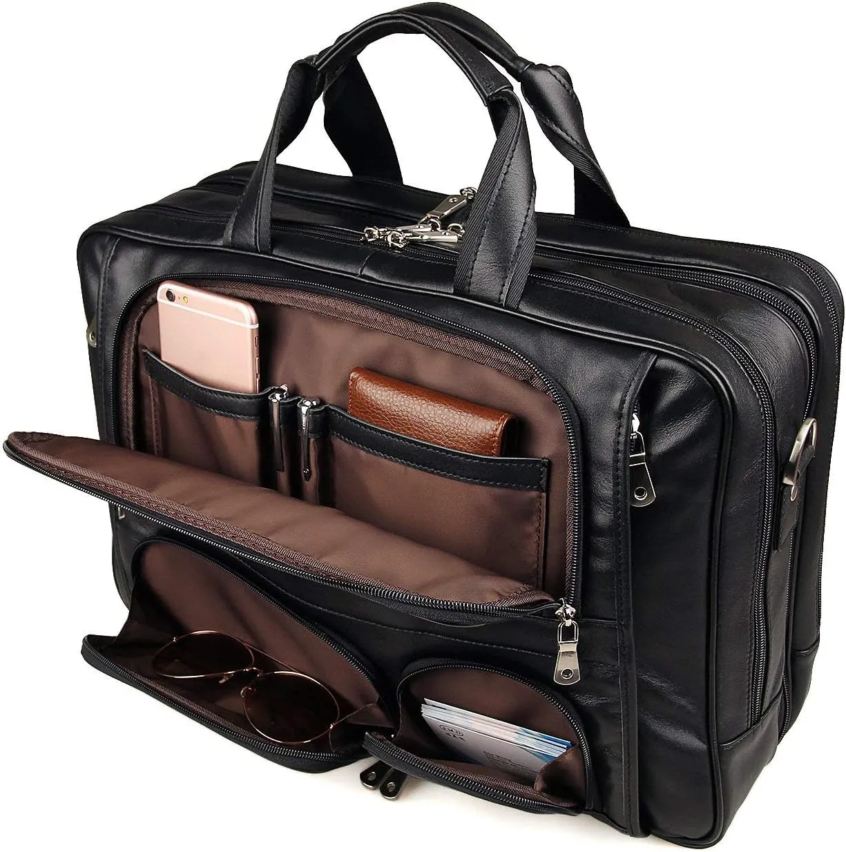 Business Travel Briefcase Genuine Leather Duffel Bags for Men Laptop Bag fits 15.6 inches Laptop YKK Zipper