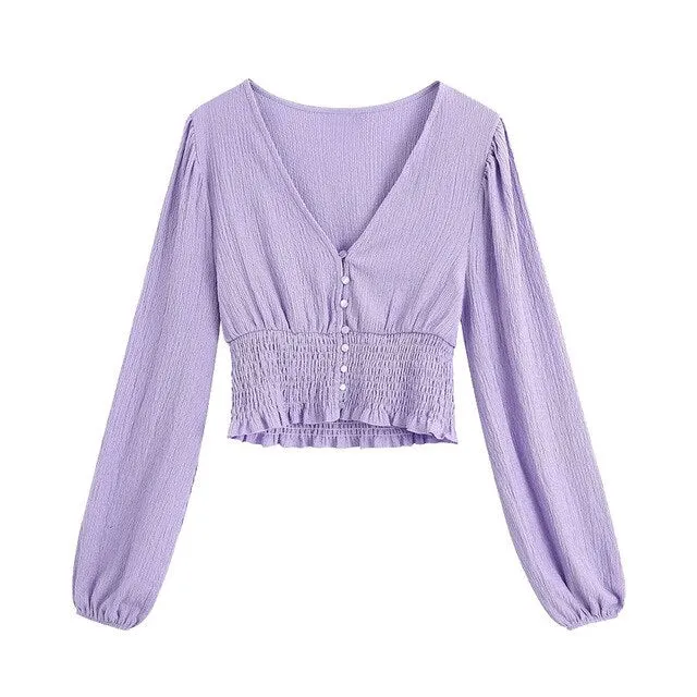 BUTTON-UP CROPPED BLOUSE