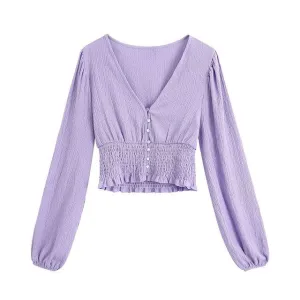 BUTTON-UP CROPPED BLOUSE
