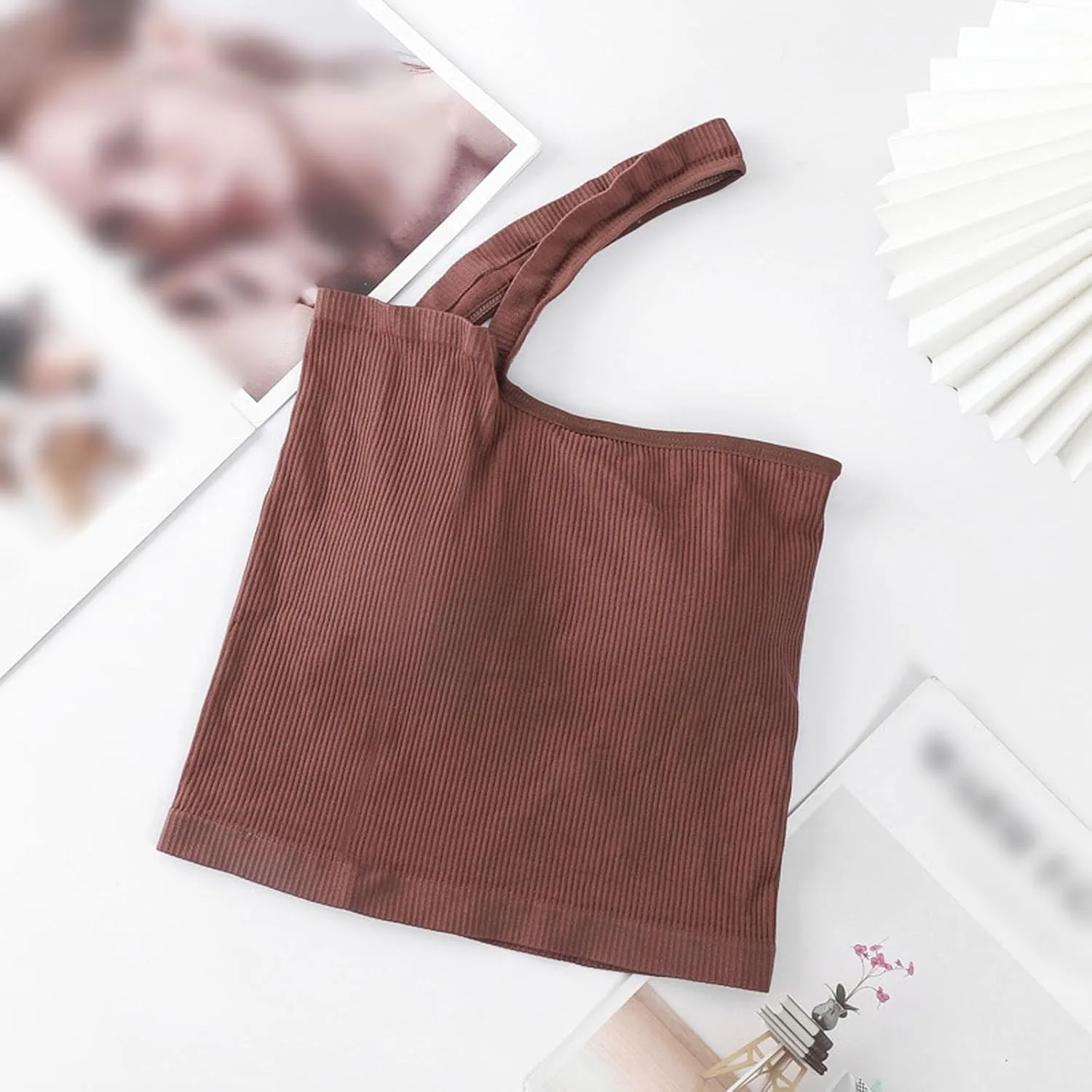 Camisole for Women One Shoulder Adjustable Strap Tank Top Soft Padded Undershirt with Built in Bra Casual Workout Top