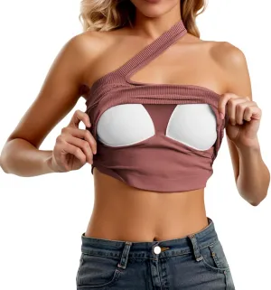 Camisole for Women One Shoulder Adjustable Strap Tank Top Soft Padded Undershirt with Built in Bra Casual Workout Top