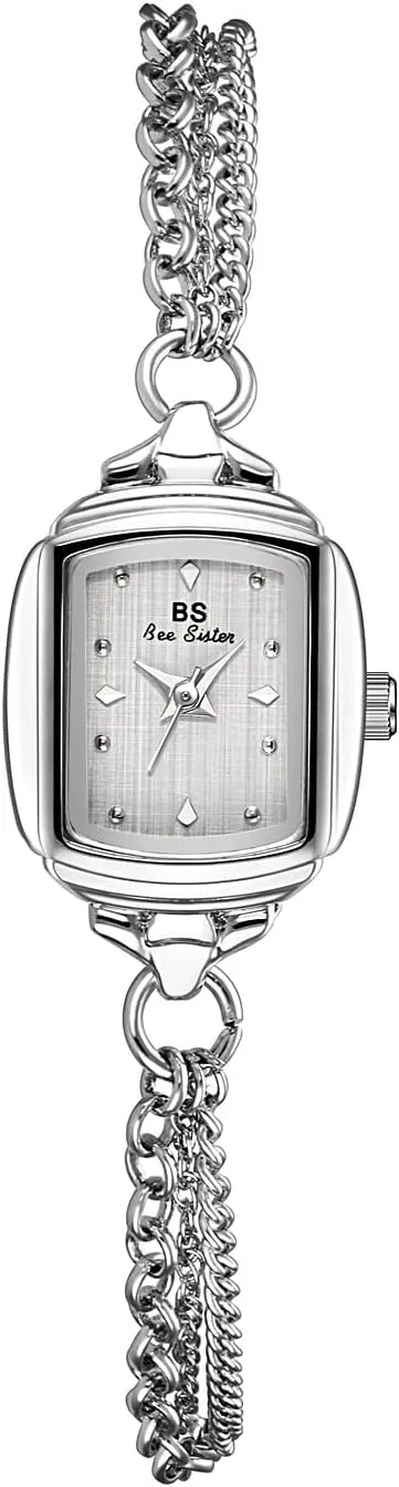 CARLIEN Womens Dainty Silver Gold Silver Rectangle Pearl Dial Tassel Chain Ultra Thin Waterproof Quartz Watch Ladies Dress Casual Elegant Analog Wristwatch Bracelet