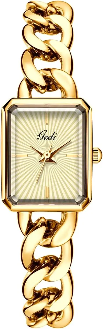 CARLIEN Womens Small Luxury Fashion Rectangular Chain Bracelet Quartz Watch Ladies Stainless Steel Band Dress Wristwatch Gold Silver
