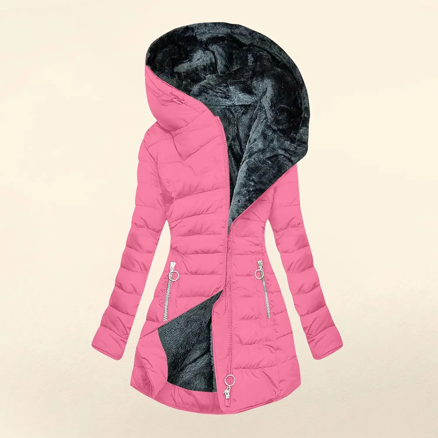 Ceboyel Womens Puffer Quilted Jacket 2024 Trendy Puffy Down Jackets Hooded Parkas Winter Coats Warm Ladies Clothes Outerwear