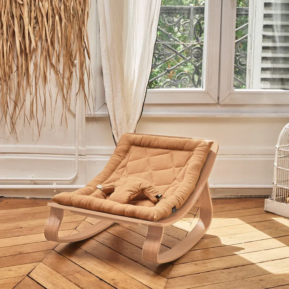 Charlie Crane LEVO Baby Rocker - Beech with Camel Cushion