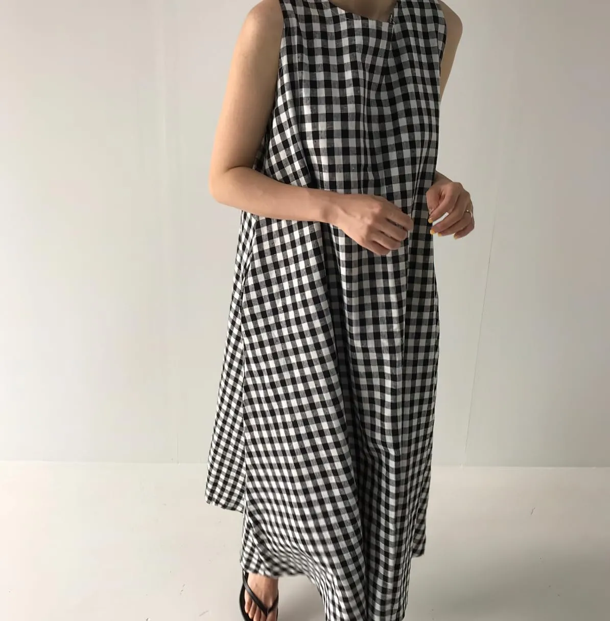 chouyatou Women Summer Casual Sleeveless Plaid Gingham Tank Dress Beach Tunic Shift Cotton Midi Sun Dress