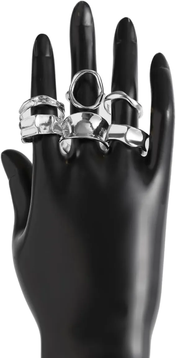 Chunky Gold & Silver Rings Set - Adjustable Thick Statement Rings for Women