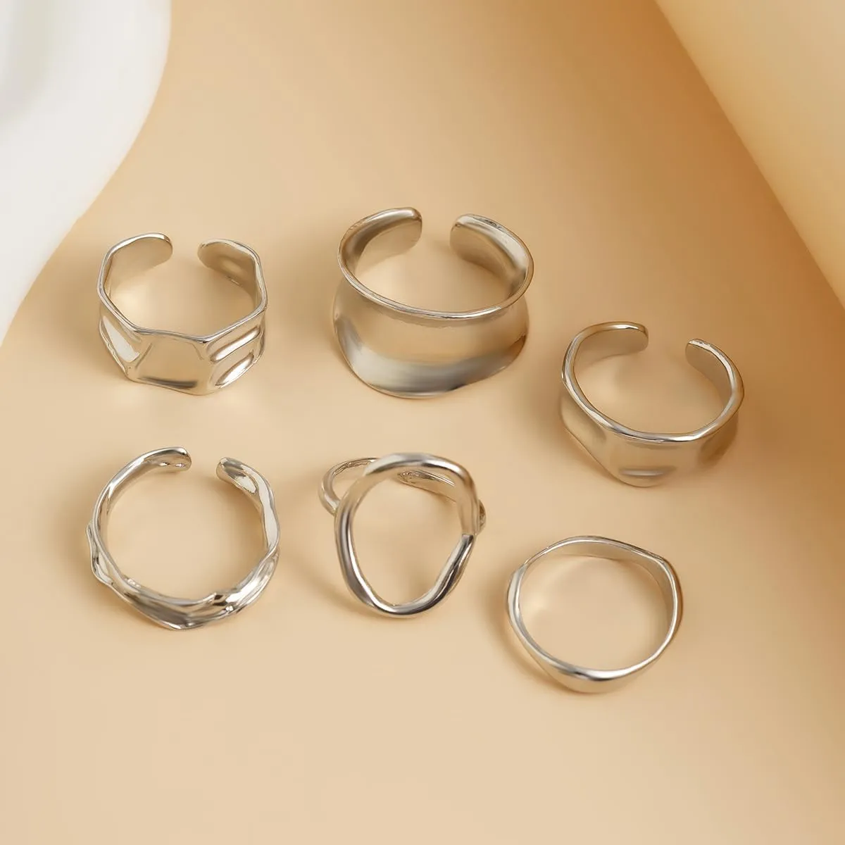 Chunky Gold & Silver Rings Set - Adjustable Thick Statement Rings for Women