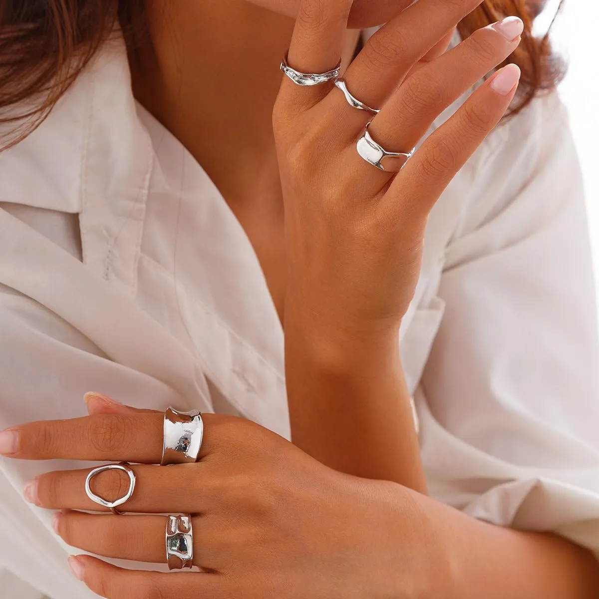 Chunky Gold & Silver Rings Set - Adjustable Thick Statement Rings for Women
