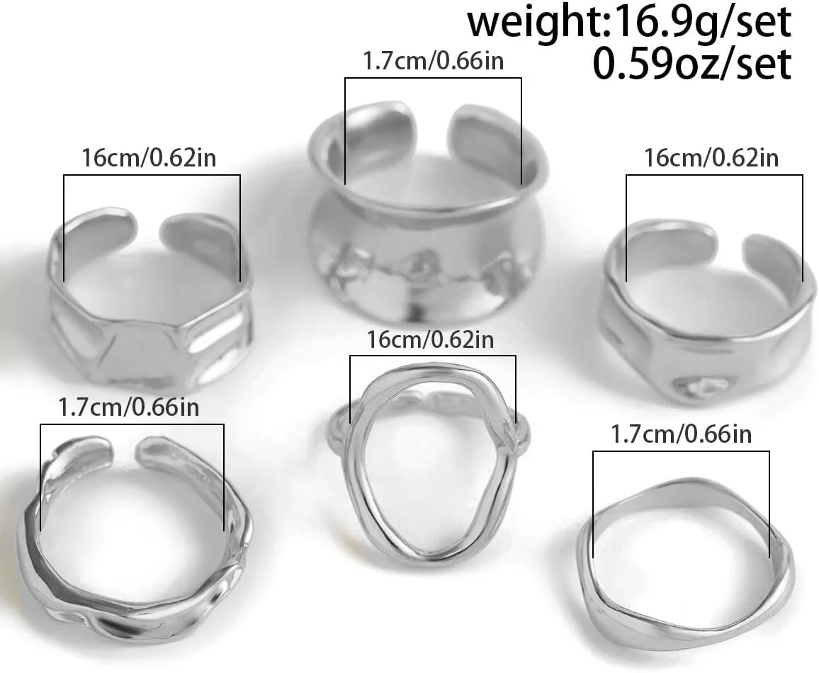 Chunky Gold & Silver Rings Set - Adjustable Thick Statement Rings for Women
