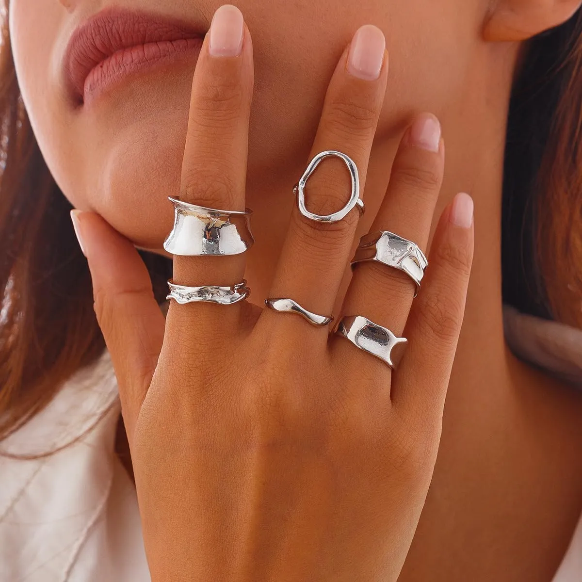 Chunky Gold & Silver Rings Set - Adjustable Thick Statement Rings for Women