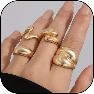 Chunky Gold Rings for Women Non Tarnish Gold Plated Stackable Chunky Rings Dome Bold Knuckle Rings Boho Statement Rings Set Wedding Bands Jewelry Set