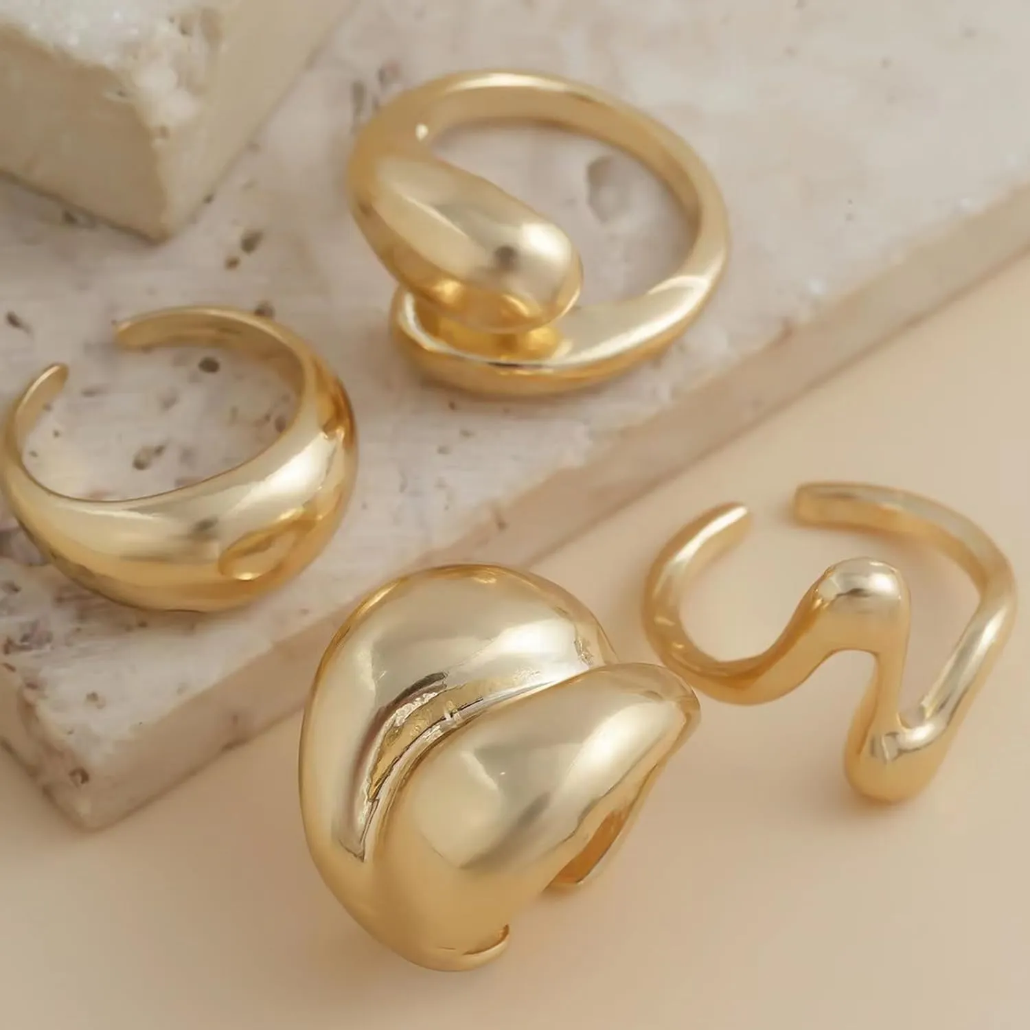 Chunky Gold Rings for Women Non Tarnish Gold Plated Stackable Chunky Rings Dome Bold Knuckle Rings Boho Statement Rings Set Wedding Bands Jewelry Set