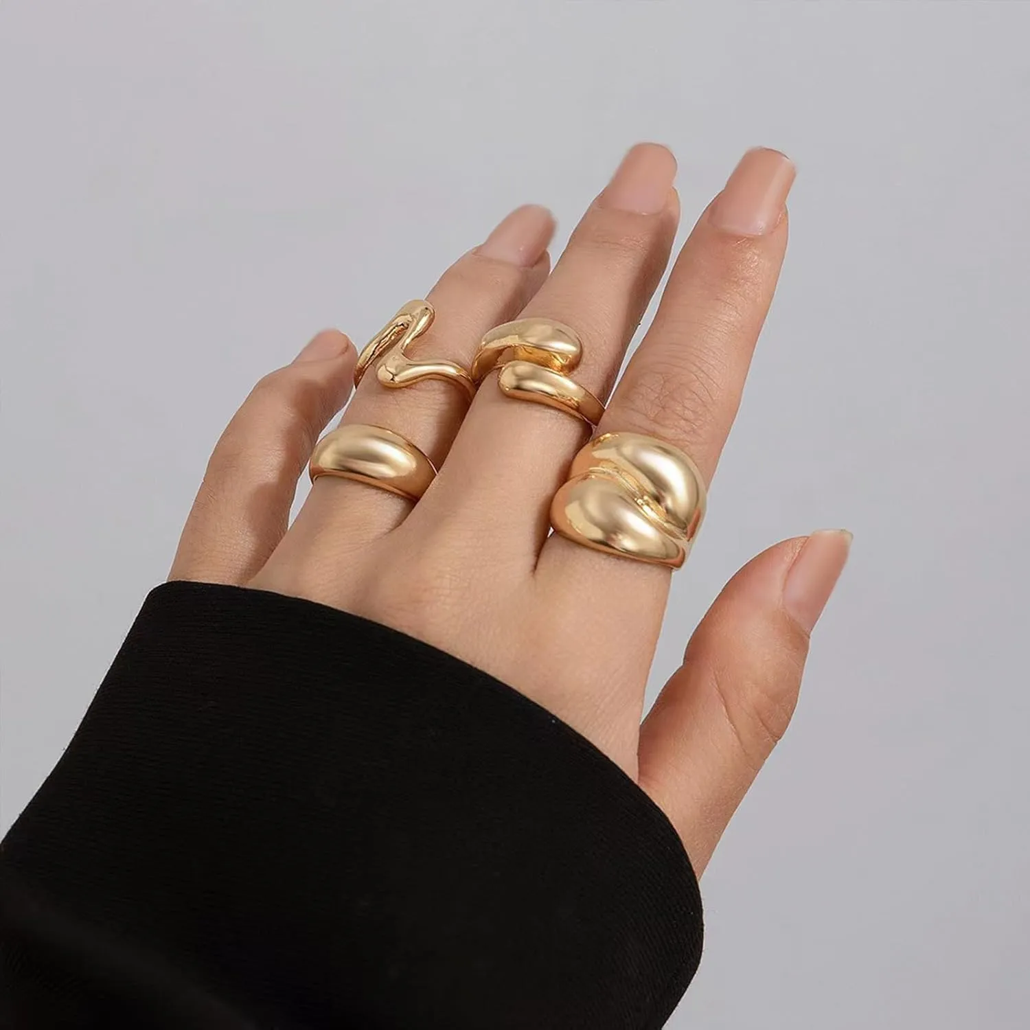 Chunky Gold Rings for Women Non Tarnish Gold Plated Stackable Chunky Rings Dome Bold Knuckle Rings Boho Statement Rings Set Wedding Bands Jewelry Set