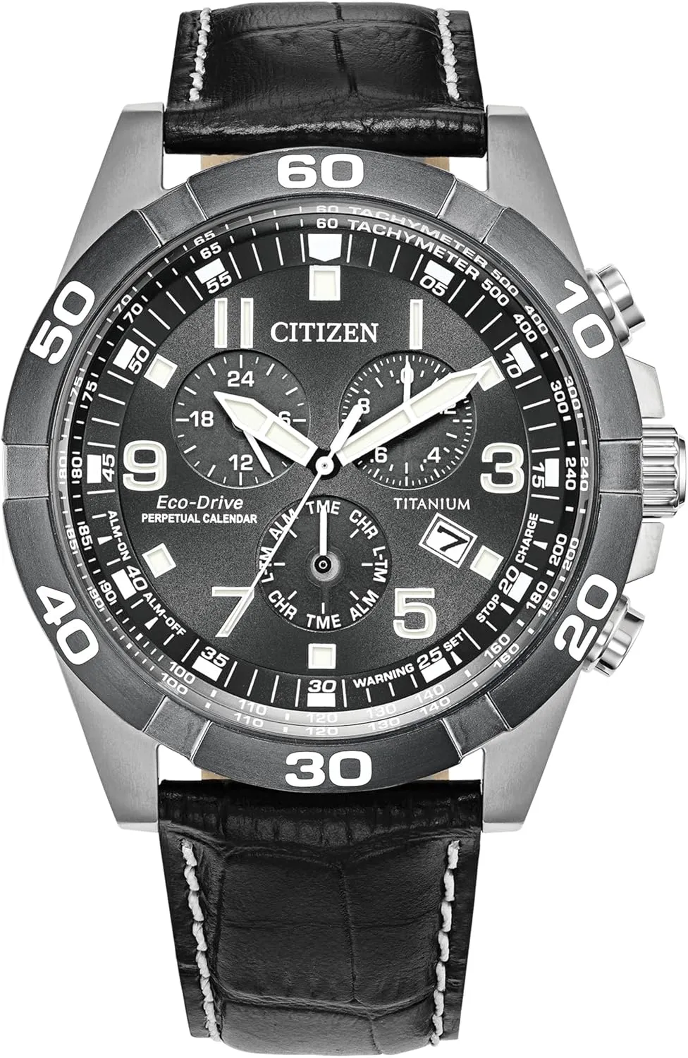 Citizen Men's Eco-Drive Sport Casual Brycen Chronograph Watch, Super Titanium, Perpetual Calendar, Tachymeter 12/24 Hour Time, Alarm, Date