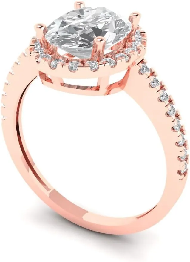 Clara Pucci Yellow/Rose/White 14k Gold Halo Solitaire W/Accents anniversary Engagement Promise Ring 2.27Ct Oval Cut Simulated Diamond