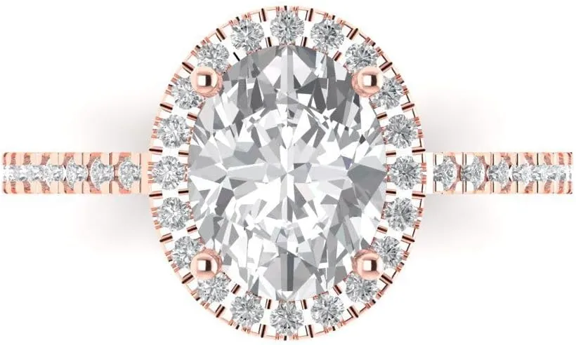 Clara Pucci Yellow/Rose/White 14k Gold Halo Solitaire W/Accents anniversary Engagement Promise Ring 2.27Ct Oval Cut Simulated Diamond