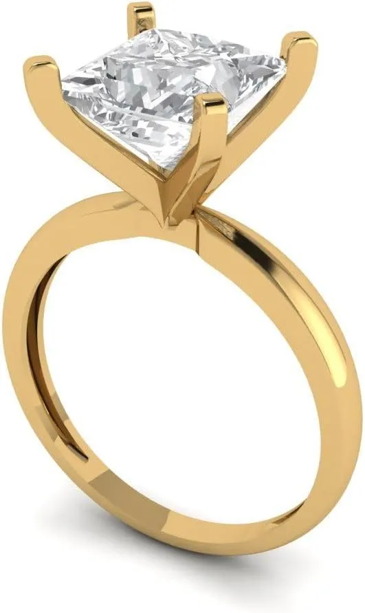 Clara Pucci Yellow/Rose/White 14k Gold Solitaire Statement anniversary Engagement Promise Ring - 3Ct Princess Cut Simulated Diamond