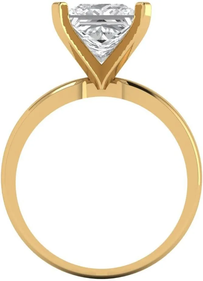 Clara Pucci Yellow/Rose/White 14k Gold Solitaire Statement anniversary Engagement Promise Ring - 3Ct Princess Cut Simulated Diamond