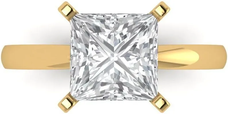 Clara Pucci Yellow/Rose/White 14k Gold Solitaire Statement anniversary Engagement Promise Ring - 3Ct Princess Cut Simulated Diamond