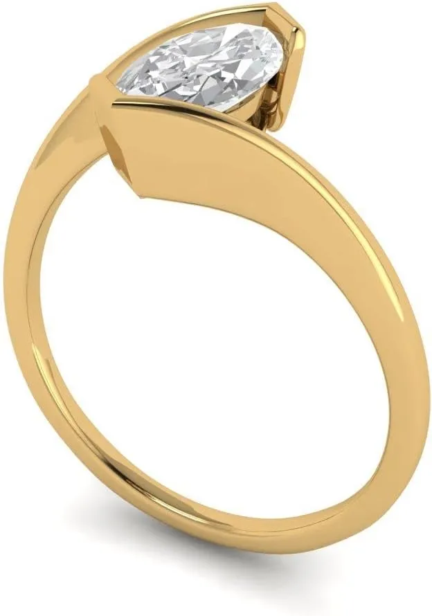 Clara Pucci Yellow/Rose/White 14k Solid Gold Solitaire anniversary Engagement Promise Bridal Ring - 1Ct Marquise Cut Simulated Diamond