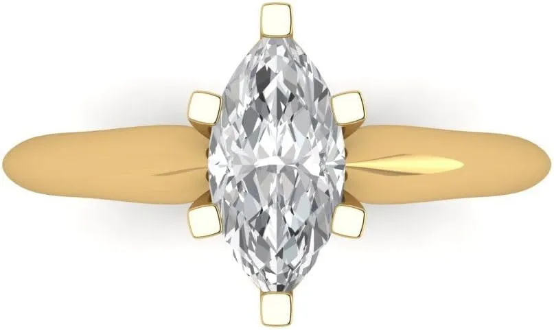 Clara Pucci Yellow/Rose/White 14k Solid Gold Solitaire anniversary Engagement Promise Bridal Ring - 1Ct Marquise Cut Simulated Diamond