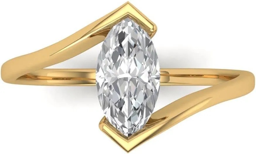 Clara Pucci Yellow/Rose/White 14k Solid Gold Solitaire anniversary Engagement Promise Bridal Ring - 1Ct Marquise Cut Simulated Diamond