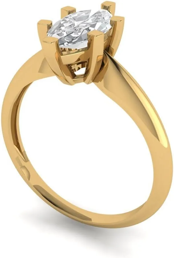 Clara Pucci Yellow/Rose/White 14k Solid Gold Solitaire anniversary Engagement Promise Bridal Ring - 1Ct Marquise Cut Simulated Diamond