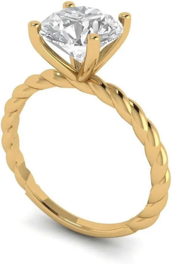 Clara Pucci Yellow/Rose/White 14k Solid Gold Solitaire anniversary Engagement Promise Bridal Ring - 2Ct Round Cut Simulated Diamond